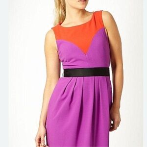 Roksanda Ilincic Red/Orange And Purple Color-block Bow Shift‎ Dress Size 12